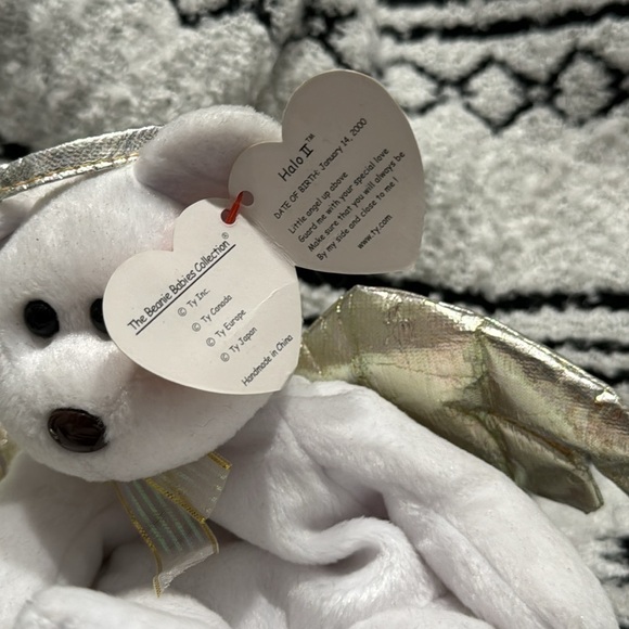 Ty Beanie Baby “ Halo II” White Angel Bear Gold Wings Vintage Retired 2000 - Picture 5 of 6